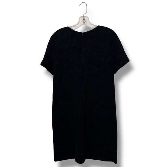 Eileen Fisher Organic Cotton Honeycomb Dress Knee Length Black Size Medium - Picture 2 of 7
